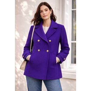 Talbots 16 Purple Wool Blend Peacoat Double Breasted Classic Winter Coat